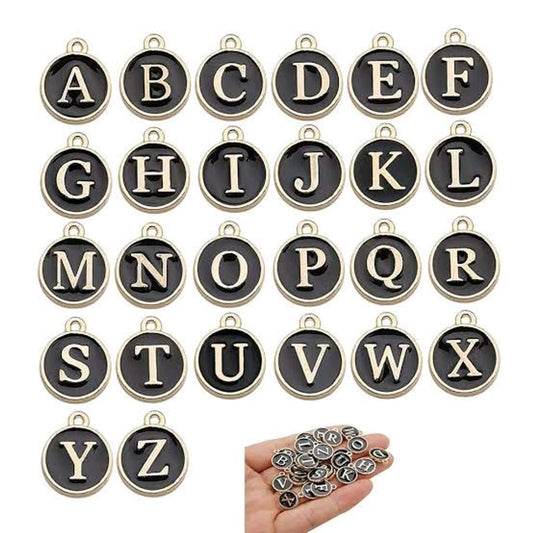 26 Alphabet Letters Enamel Charms (A To Z) Black (26pc)