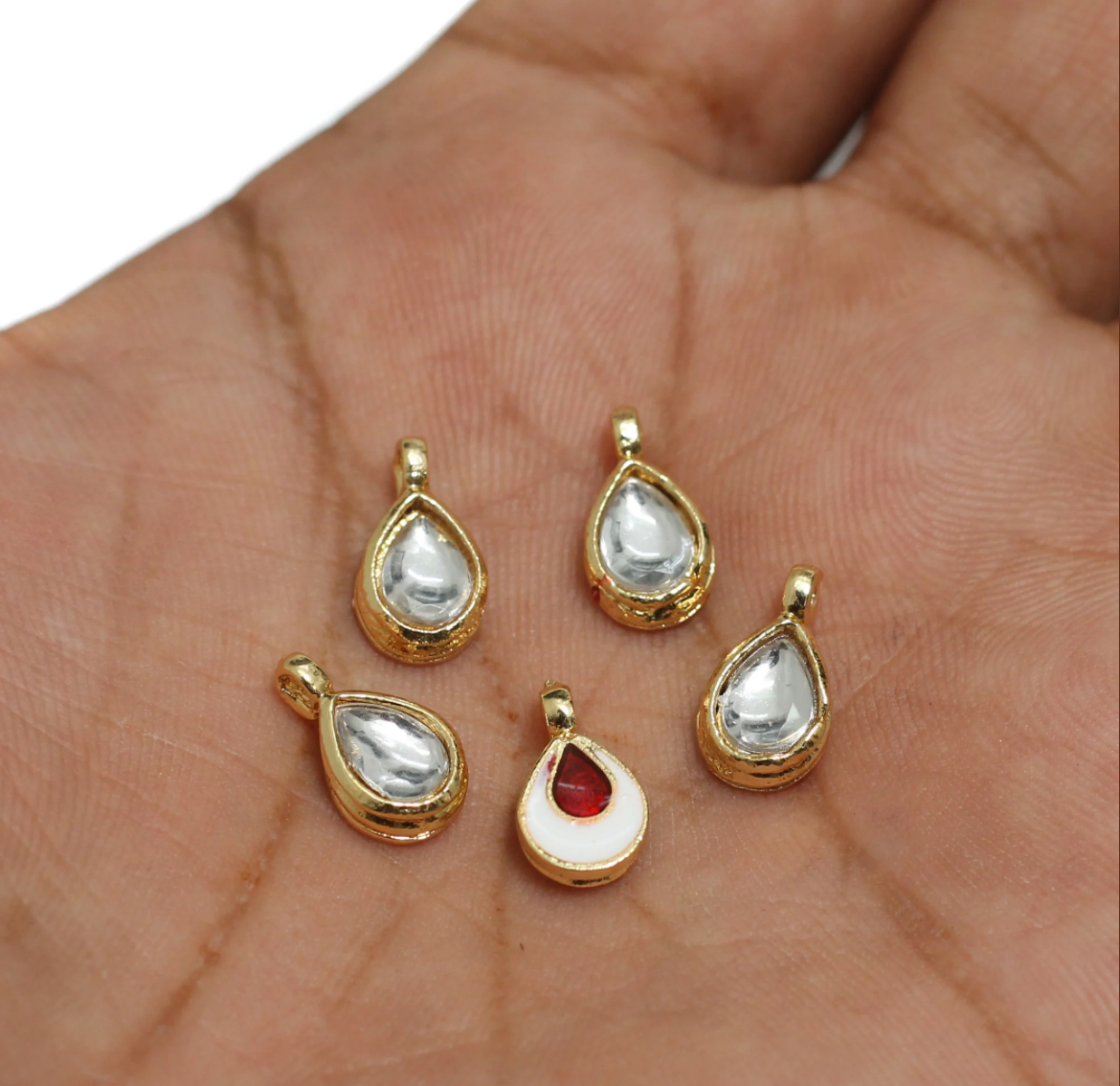 100 Pcs, 13x7mm Meenakari Drop Kundan Connectors