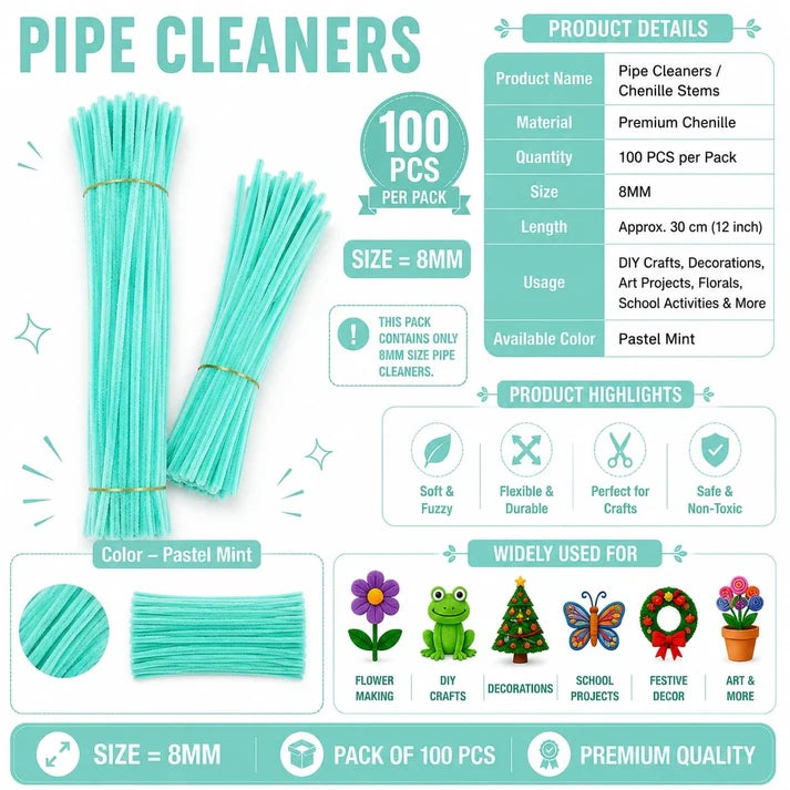 Premium Pipe Cleaners (8MM Approx.) (pastel mint)