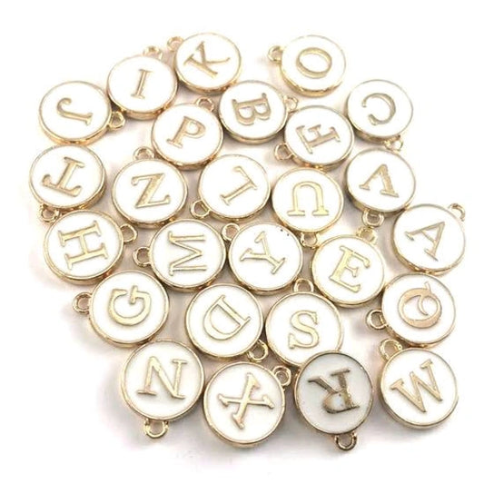26 Alphabet Letters Enamel Charms (A To Z) White (26 pc )