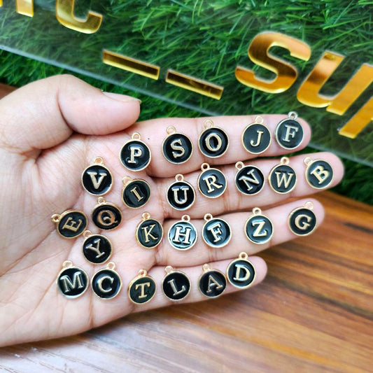 26 Alphabet Letters Enamel Charms (A To Z) Black (26pc)