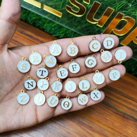 26 Alphabet Letters Enamel Charms (A To Z) White (26 pc )