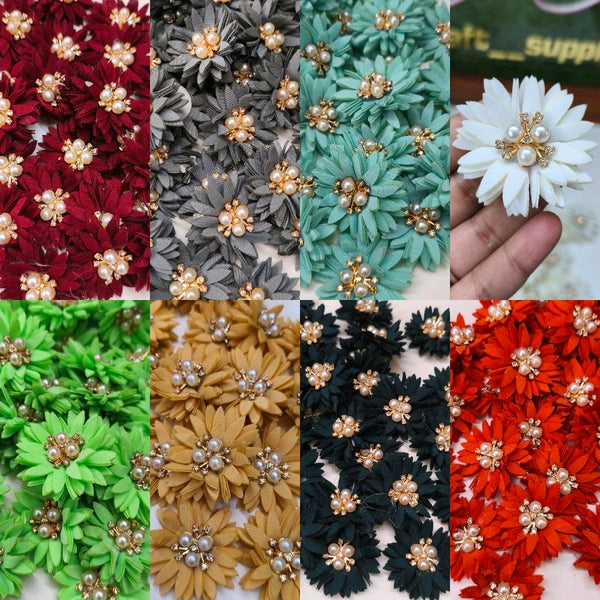 Artificial Cloth Flower With Pearl Diamond Pack Of 100 Pcs Mix