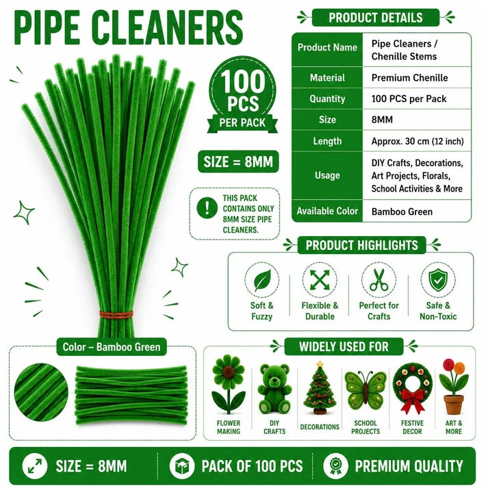 Premium Pipe Cleaners (8MM Approx.) (Bamboo green)