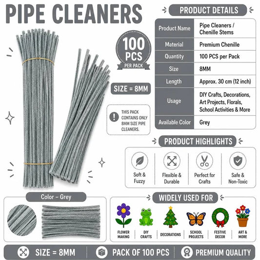 Premium Pipe Cleaners (8MM Approx.) (grey)