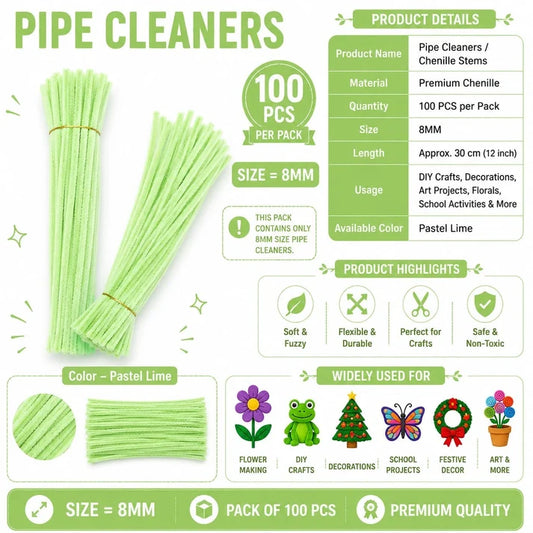 Premium Pipe Cleaners (8MM Approx.) (pastel lime)