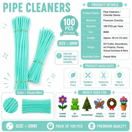 Premium Pipe Cleaners (8MM Approx.) (pastel mint)